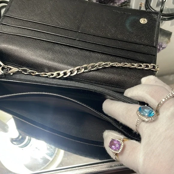 🖤🔥 EUC  PRADA MILANO TESSUTO NYLON BIFOLD WALLET, vintage with chain - Picture 11 of 13